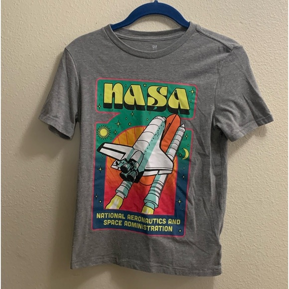 Gap Kids NASA Gray Space Shuttle T-Shirt Size 10 Cotton Blend Rocket Ship - Picture 1 of 5
